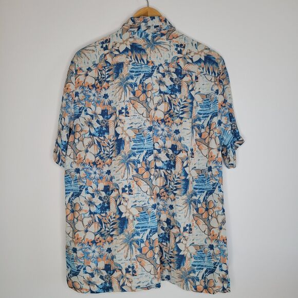 MARGARITAVILLE Floral Button Down Shirt Sz XL Silk Linen Neutral Aloha Tropical - Picture 3 of 8